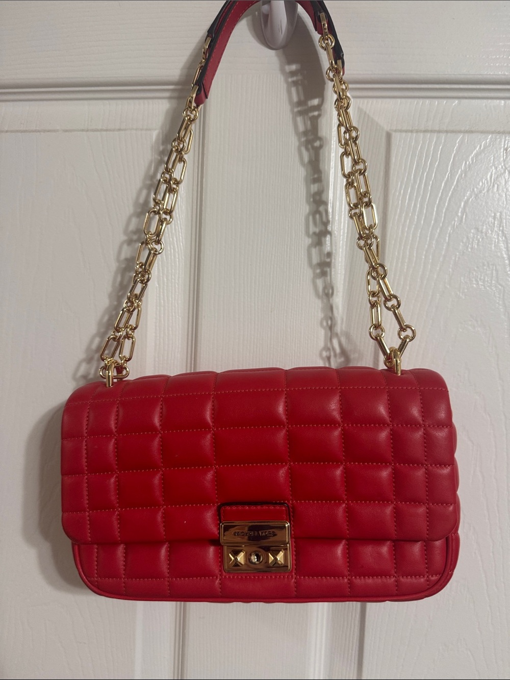 Michael Kors Quilted Red Shoulder Bag with Gold Hardware